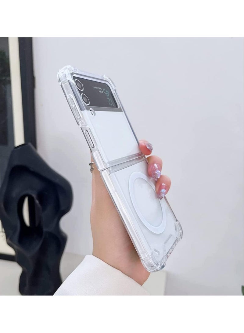 إلترازون Galaxy Z Flip 4 Clear Case, With Magnetic and Support Wireless Charger, Transparent Shockproof and Drop-Proof Hard PC Phone Cover - Image 3