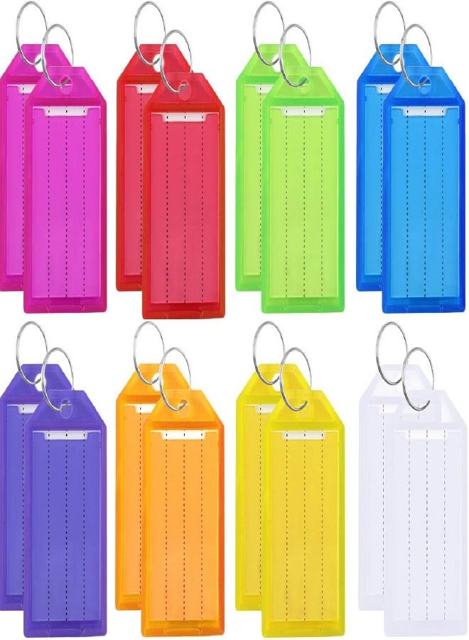 16 Pack Key Tags Tough Plastic Key Tag with Split Ring & Blank Paper Labels & Transparent Window Covers Assorted Colors Key Chain Label Sturdy Item Identifiers 2 Inch ID Tag for Keys (8 Colors) - Image 1
