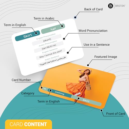 Briston Arabic Vocabulary 300 Flash Cards - Beginner Vocab with Pictures - Memory & Sight Words - Educational Language Learning - Game Like Play - Kids, Grade School, Classroom, Homeschool - Image 3