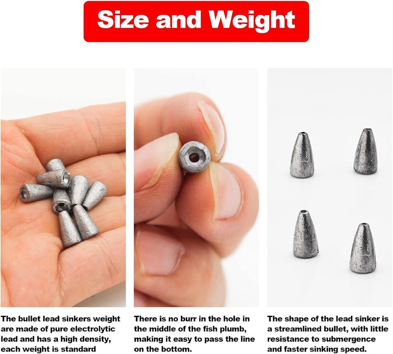 FREGITO Fishing Weight Sinkers, 50pcs/55pcs Lead Worm Weights Fishing Sinkers for Bass Fishing Texas Rigs - Image 3