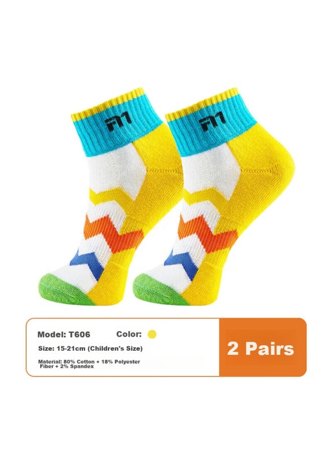 Taan Badminton Socks For Children, Professional Outdoor Sports Socks, Mid-calf With Terry Bottom, T606, Blue And Yellow, 2 Pairs - Image 1