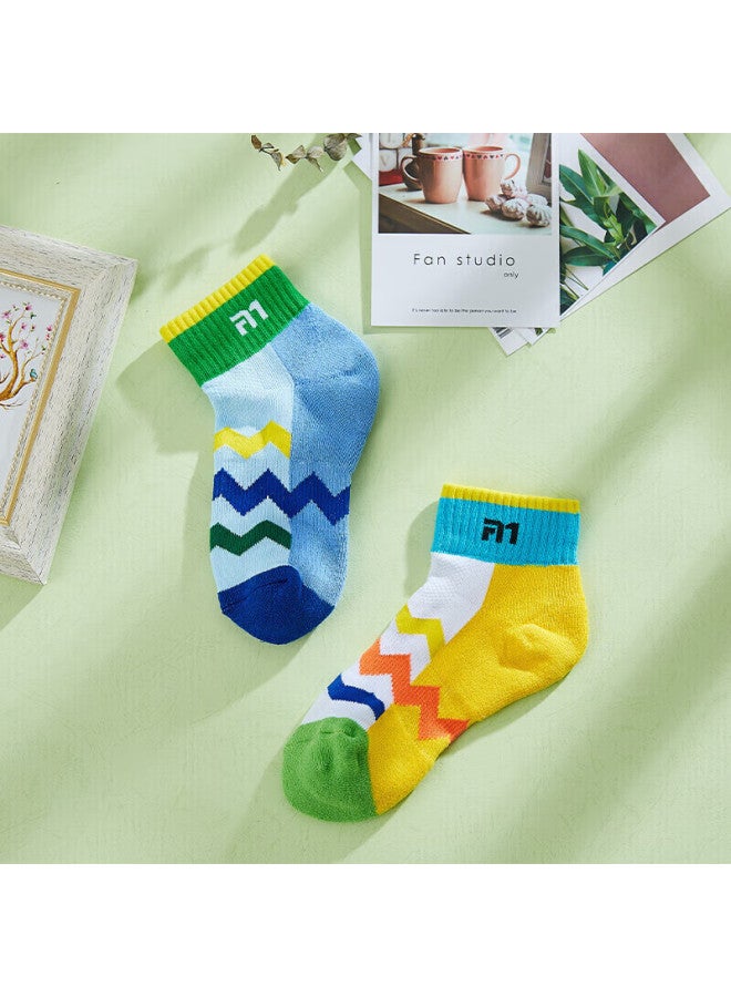 Taan Badminton Socks For Children, Professional Outdoor Sports Socks, Mid-calf With Terry Bottom, T606, Blue And Yellow, 2 Pairs - Image 2