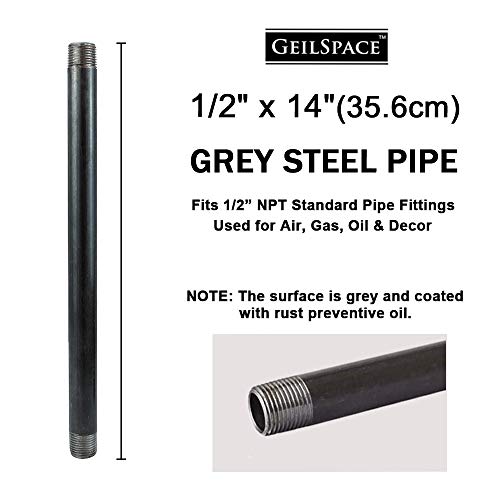 GeilSpace 6 Pack 1/2" × 14" Heavy Duty Pre-Cut Grey Metal Pipe, Industrial Steel Fits Standard Half Inch Threaded Pipes and Fittings - Vintage DIY Industrial Shelving (1/2" × 14", Grey) - Image 2