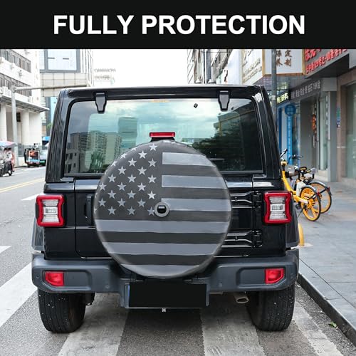 MOONET Tire Cover with Camera Hole, for Jeep Wrangler JL with Back-up Camera, Sport & Sahara (2018-2025) Grey Flag, Fits 285/70R17 - Image 3