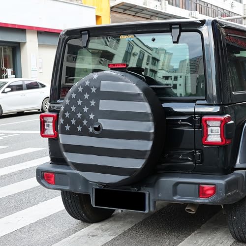 MOONET Tire Cover with Camera Hole, for Jeep Wrangler JL with Back-up Camera, Sport & Sahara (2018-2025) Grey Flag, Fits 285/70R17 - Image 2