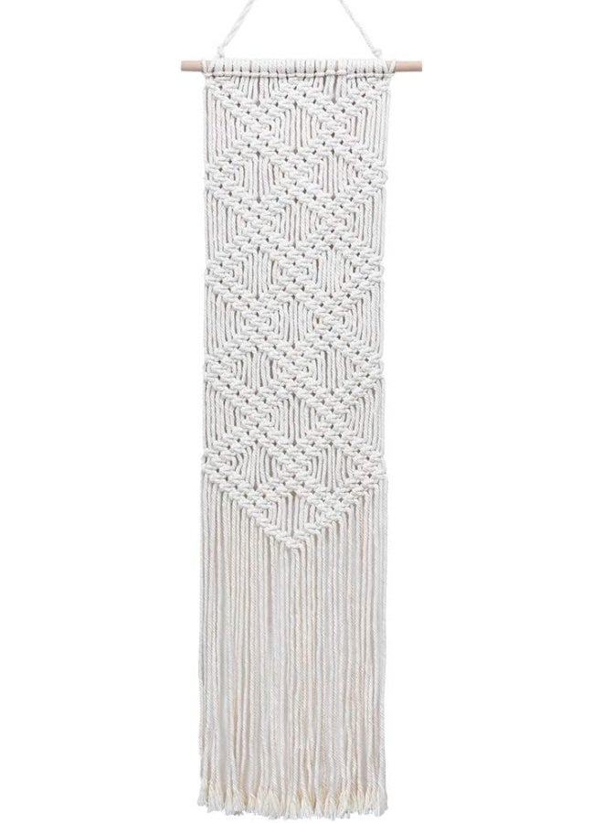 Ebristar Macrame Wall Hanging - Boho Chic Handmade Woven Tapestry - Modern Rustic Wall Art Home Decor - Apartment Dorm Bedroom Nursery Wall Decoration, 10" W x 39" L - Off-White - Image 4