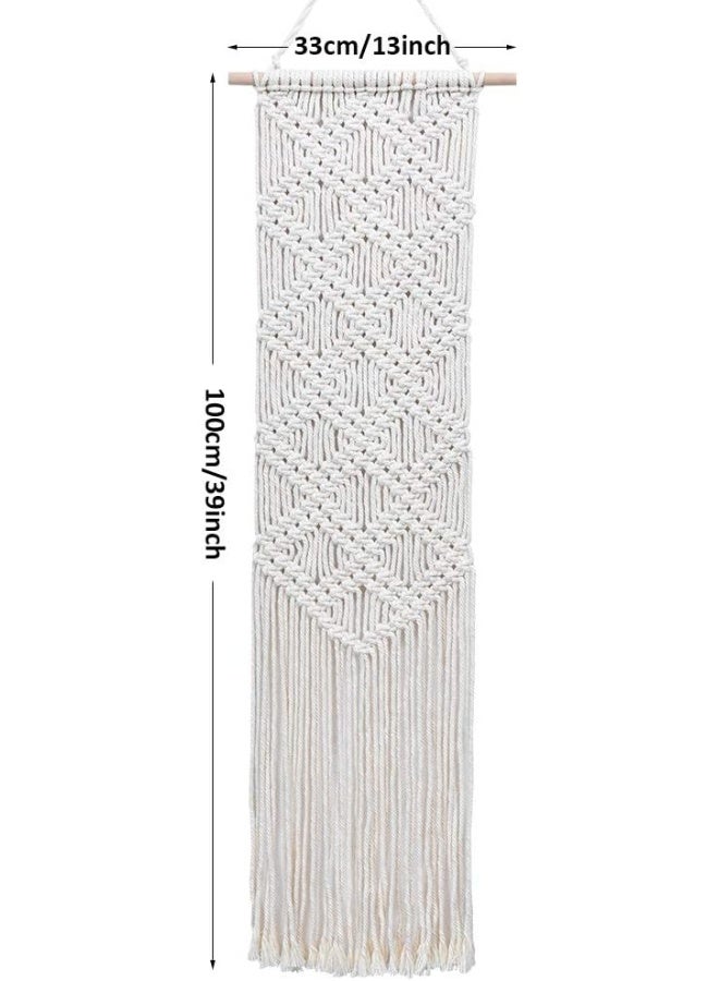 Ebristar Macrame Wall Hanging - Boho Chic Handmade Woven Tapestry - Modern Rustic Wall Art Home Decor - Apartment Dorm Bedroom Nursery Wall Decoration, 10" W x 39" L - Off-White - Image 5