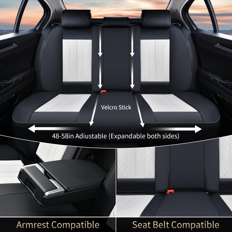 FLORICH Seat Covers Full Set Luxury Faux Leather Front and Rear Car Seat Cover Waterproof Automotive Seat Covers 5 Seats Car Seat Protector Universal Fit for Most Cars SUV Trucks, Black&White - Image 4