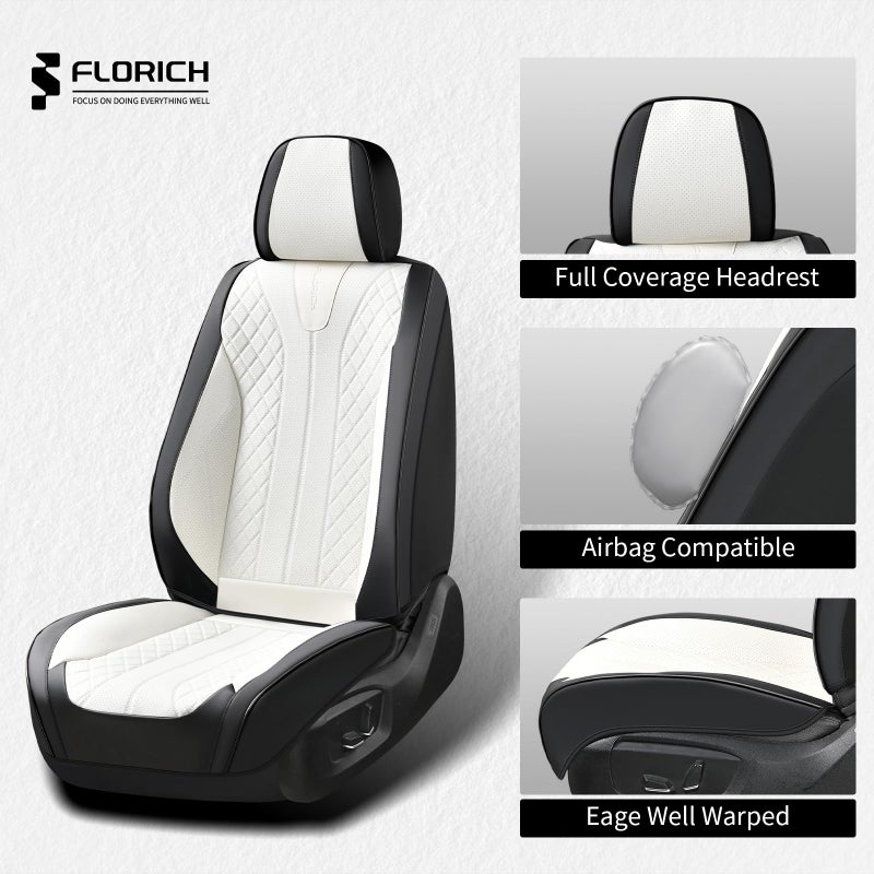 FLORICH Seat Covers Full Set Luxury Faux Leather Front and Rear Car Seat Cover Waterproof Automotive Seat Covers 5 Seats Car Seat Protector Universal Fit for Most Cars SUV Trucks, Black&White - Image 5