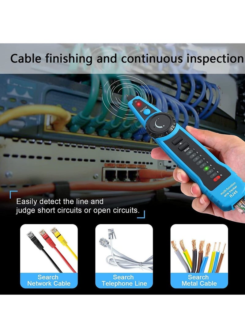 Excefore - Wire Tracker, Network Line Finder, RJ11 RJ45 Cable Tester Line Finder Multifunction Wire Tracker, Telephone Line Tester, Toner Ethernet LAN Tester for Network Cable Collation, Continuity Checking - Image 1