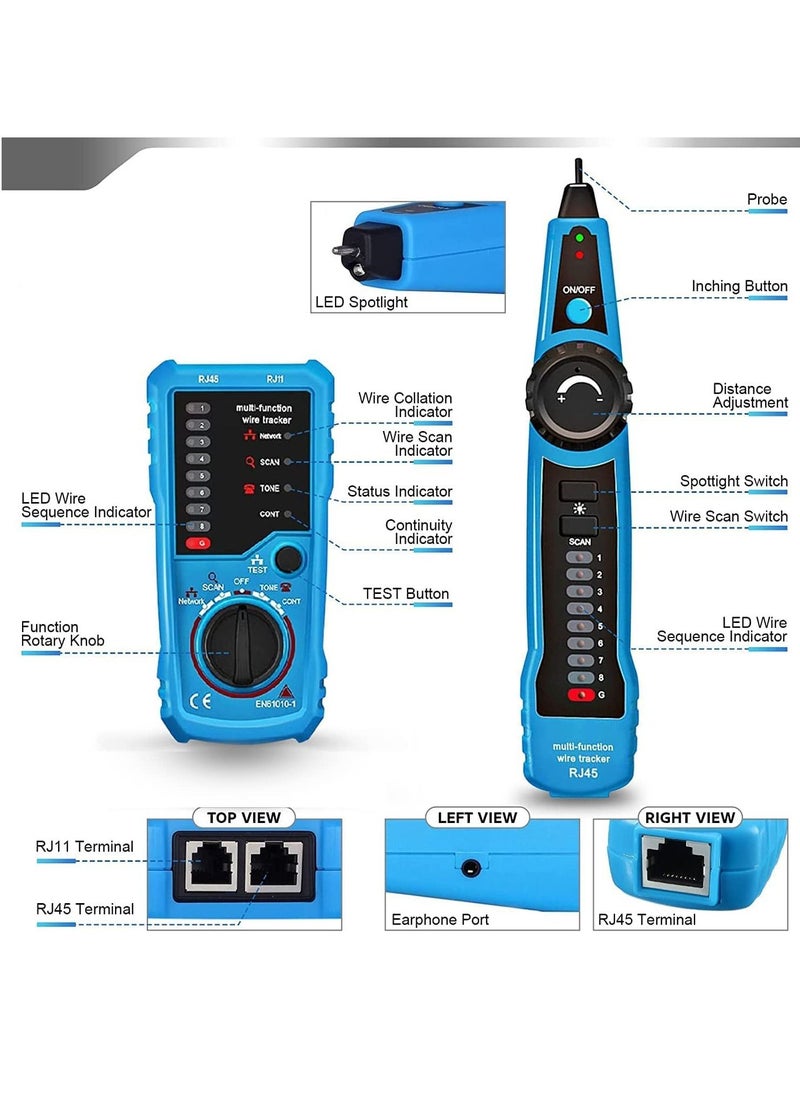 Excefore - Wire Tracker, Network Line Finder, RJ11 RJ45 Cable Tester Line Finder Multifunction Wire Tracker, Telephone Line Tester, Toner Ethernet LAN Tester for Network Cable Collation, Continuity Checking - Image 1