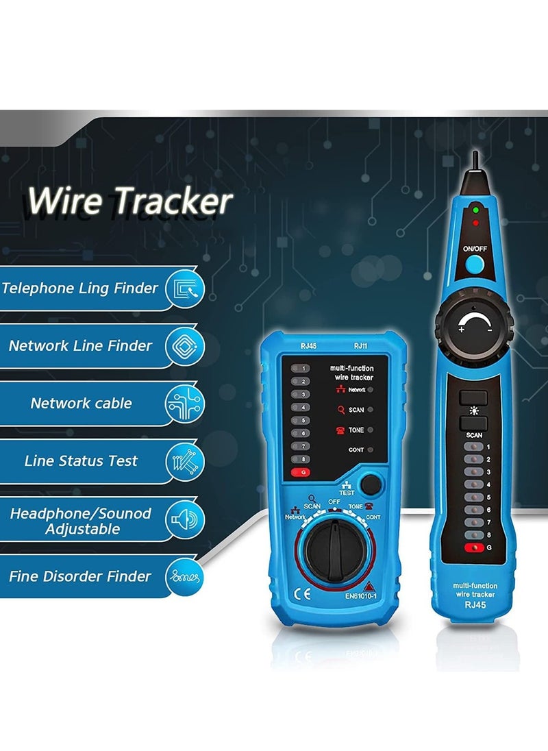 Excefore - Wire Tracker, Network Line Finder, RJ11 RJ45 Cable Tester Line Finder Multifunction Wire Tracker, Telephone Line Tester, Toner Ethernet LAN Tester for Network Cable Collation, Continuity Checking - Image 1