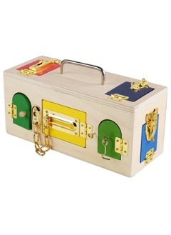 Generic CPC Wooden Montessori Busy House Nut Toolbox Children's Play House Multifunctional Unlock Early Education Educational Toys-Color:Explosions Lock Box (copper Plated) 1.35kg  - Image 1
