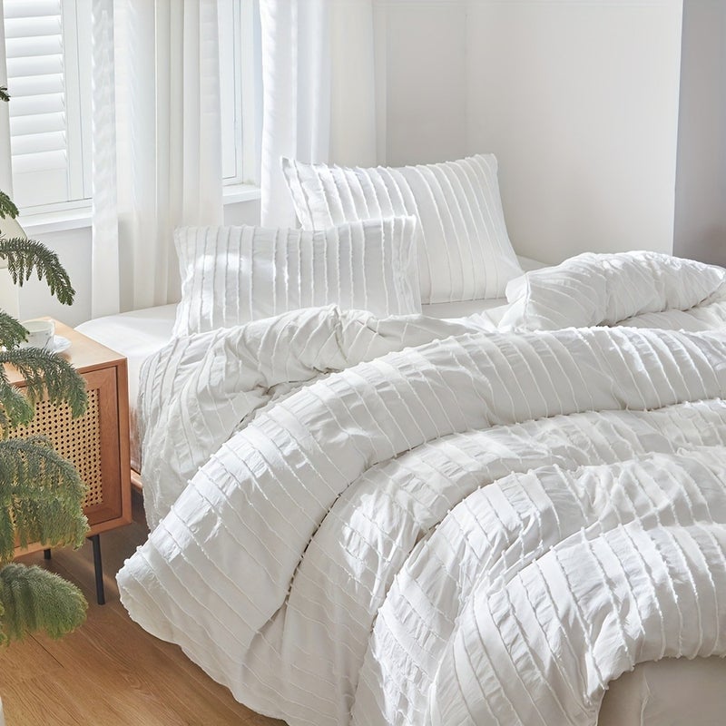 2/3pcs Duvet Cover Set, Striped Print Solid Color Embroidered Bedding Set, Soft Comfortable Duvet Cover, For Bedroom, Guest Room (1*Duvet Cover + 1/2*Pillowcase, Without Core) - Image 2