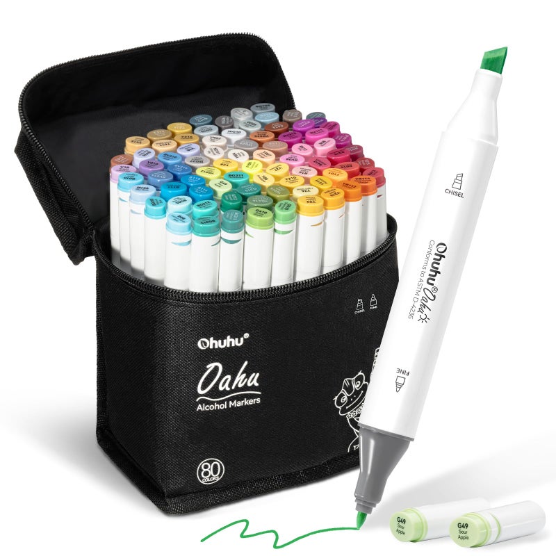Ohuhu Alcohol Markers for Artist -Dual Tip Art Marker Set for Adults Coloring Illustration -Chisel &Fine -80 Colors -Refillable -Oahu of Ohuhu Markers - Image 1
