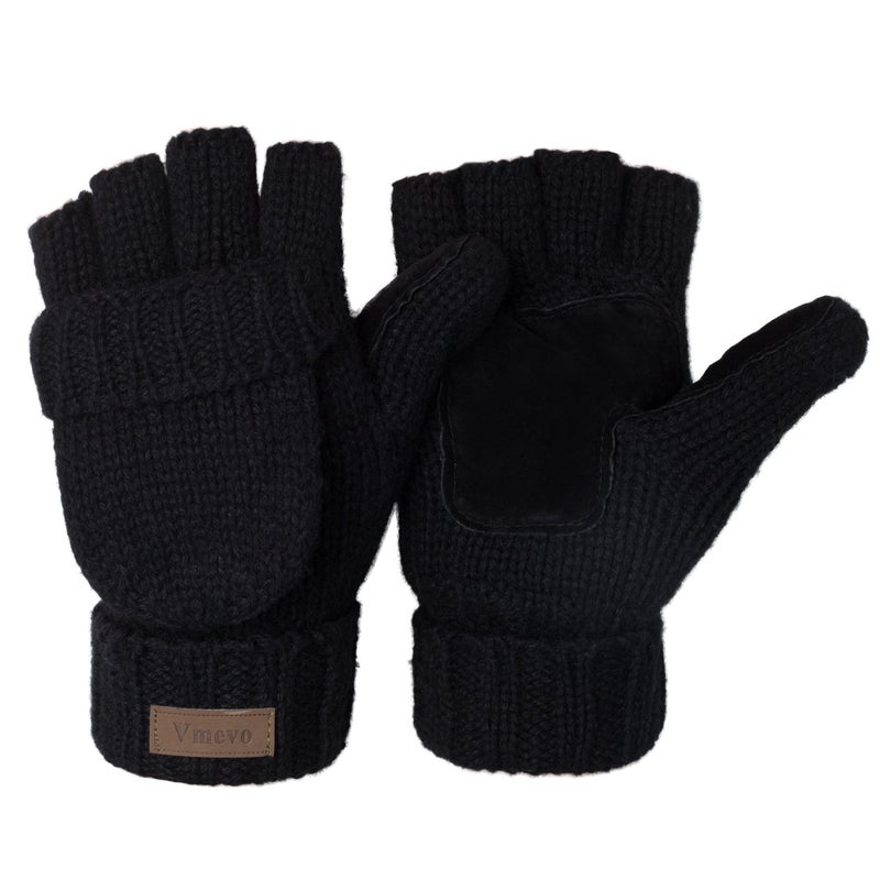 ViGrace Winter Knitted Convertible Fingerless Gloves Wool Mittens Warm Mitten Glove for Women and Men - Image 1