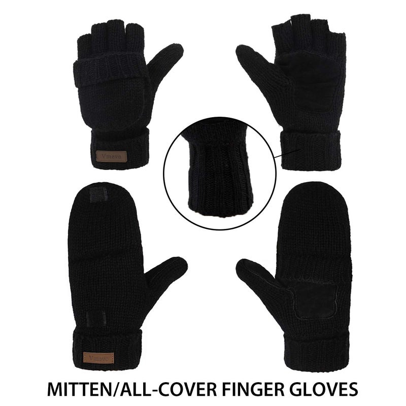 ViGrace Winter Knitted Convertible Fingerless Gloves Wool Mittens Warm Mitten Glove for Women and Men - Image 4