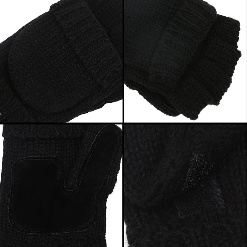 ViGrace Winter Knitted Convertible Fingerless Gloves Wool Mittens Warm Mitten Glove for Women and Men - Image 3