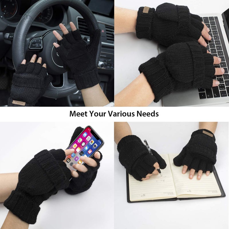 ViGrace Winter Knitted Convertible Fingerless Gloves Wool Mittens Warm Mitten Glove for Women and Men - Image 5