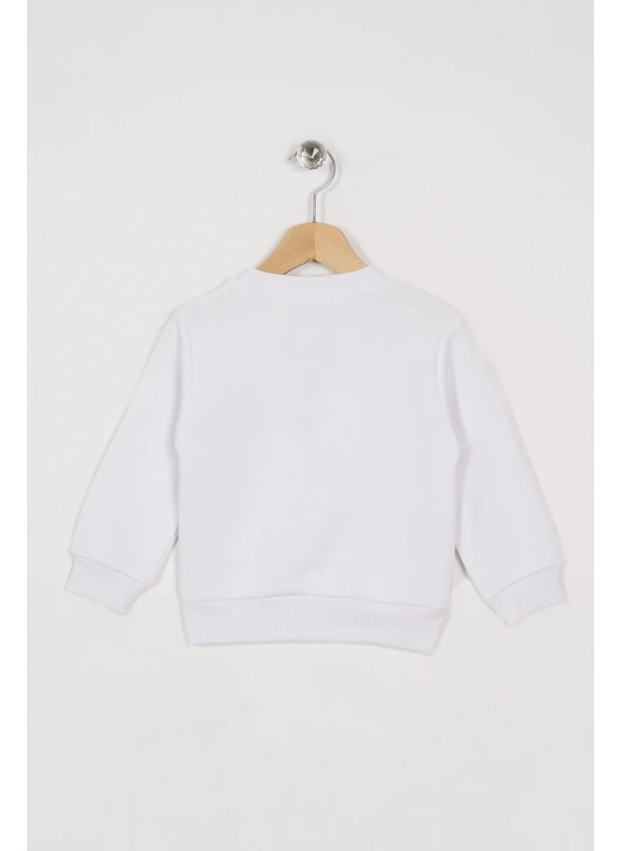 زيبكيدز Crew Neck Long Sleeve Heart Embroidered White Color Girls Sweatshirt