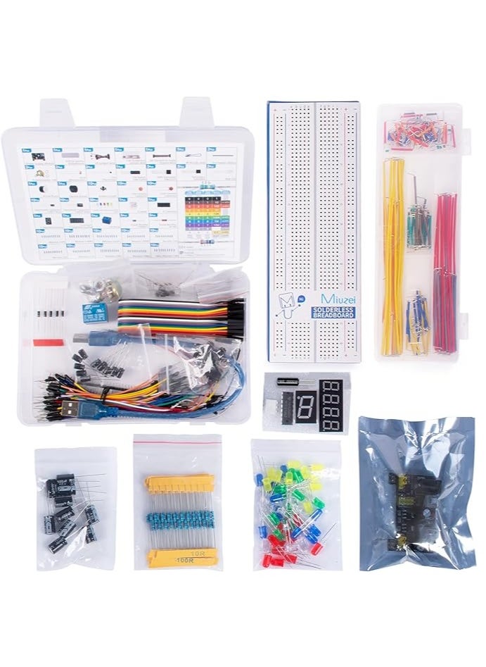 Generic - Electronic components fun kit, includes power module, jumper wires, 830 tie-point breadboard, precision potentiometer, resistors, LEDs, compatible with Arduino, Raspberry Pi, STM32 - Image 1