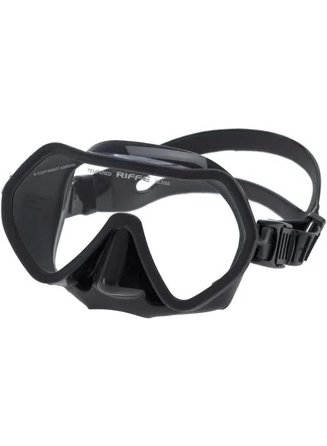 Riffe Riffe Black Frameless Diving Mask - Panoramic Single Lens - Fog-Reducing Silicone - Anatomical Frame for Universal Fit - Durable Nylon Frame - Ideal for 1-30ft Exploration - Image 1