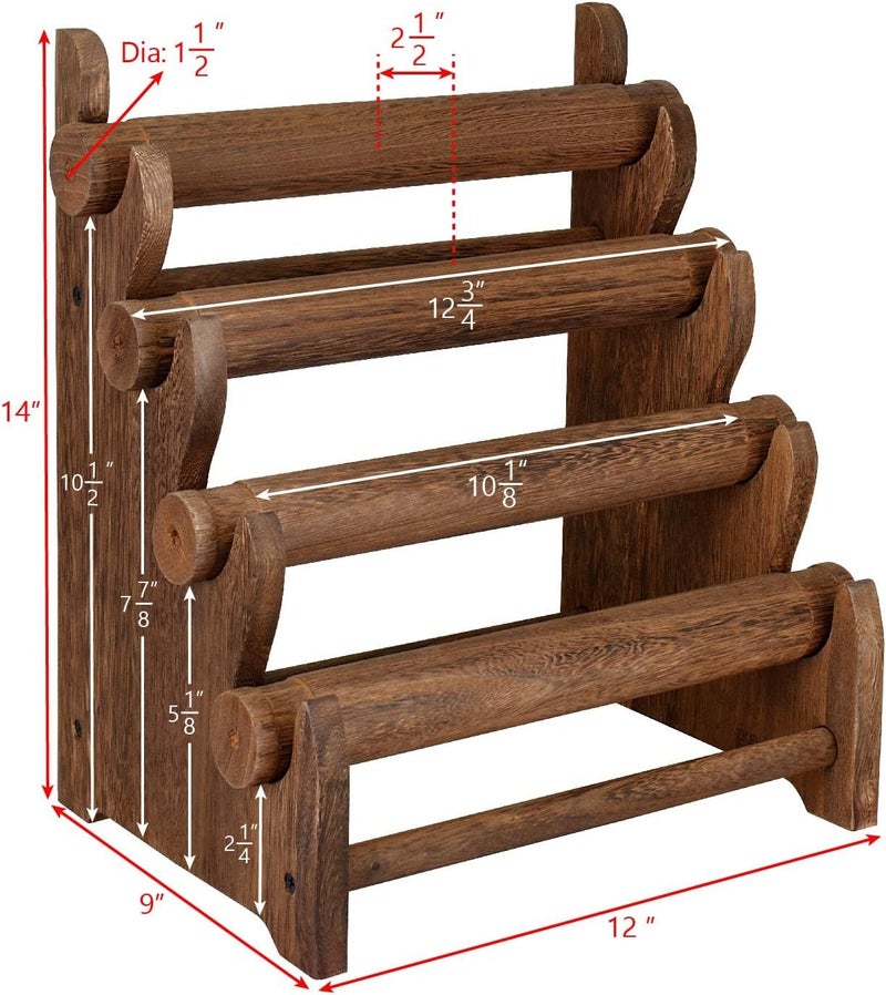 Ikee Design Antique Wooden 4 Tier Jewelry Bracelet Display Stand Bangle Scrunchie Organizer Holder for Store, Showcase and Home Storage, 12 W x 9 D x 14 H in, Brown Color - Image 2