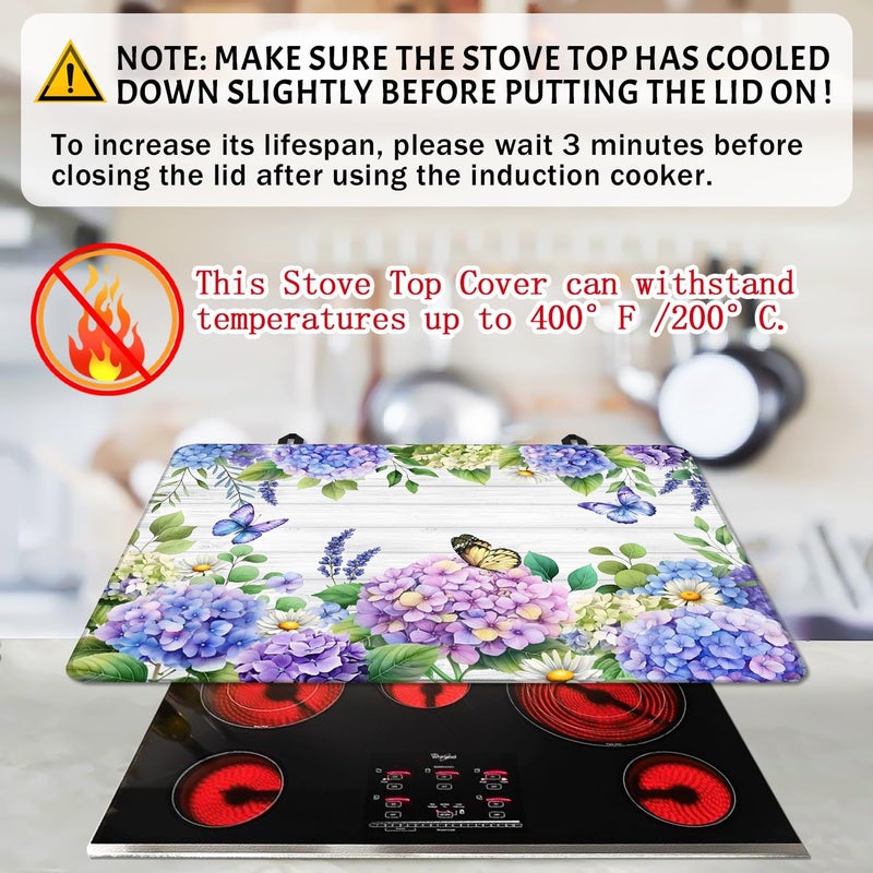 Seimip Spring Hydrangea Stove Top Cover Blue Flowers Gas Stove Top Cover for Home Decoration Kitchen Pad Floral Non-Stick Washable Cooktop Covers Countertop Protector Keep Stove Clean White - Image 5