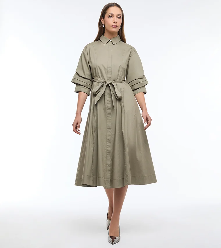 بي سي بي جي BCBG FIT AND FLARE POPLIN DRESS