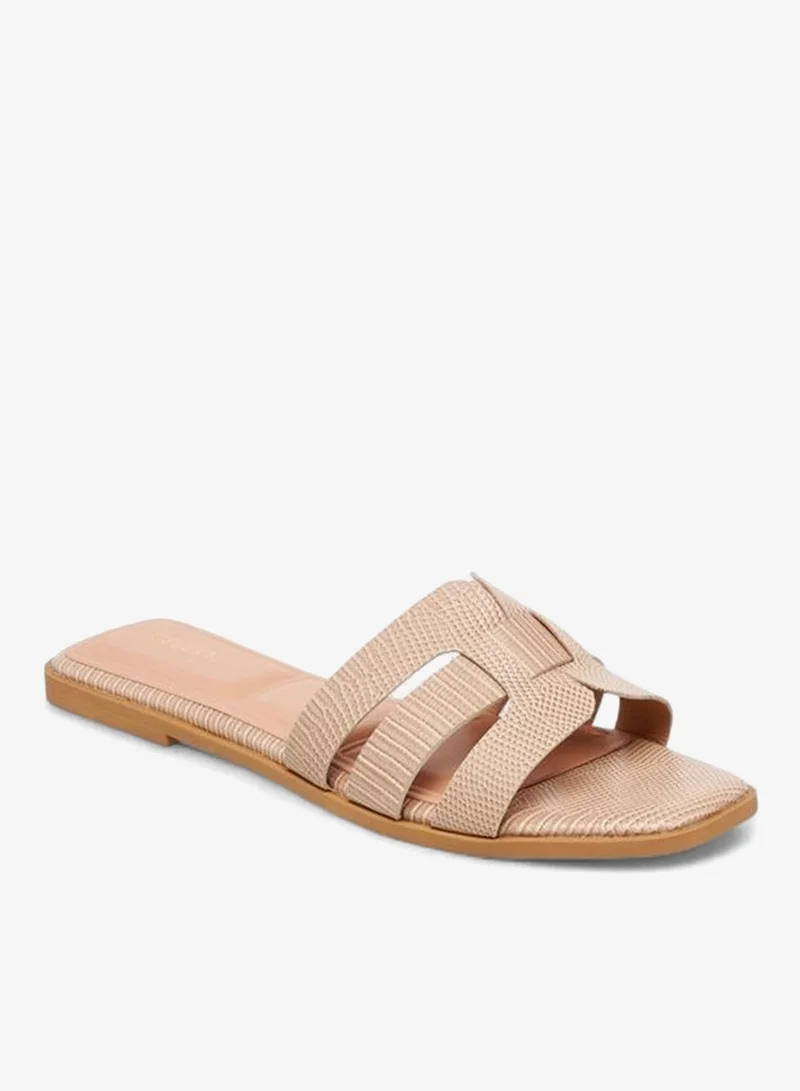 Celeste Beige Women's Textured Slip-On Flat Sandals for Women | Best Price UAE