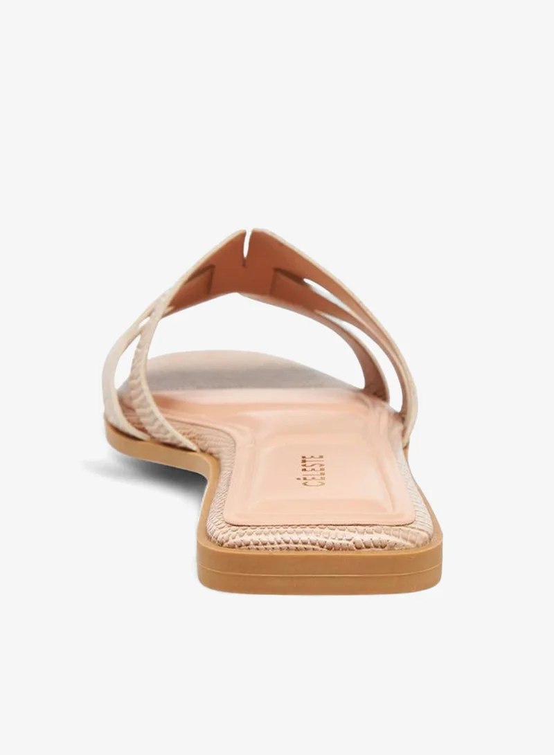 Celeste Beige Women's Textured Slip-On Flat Sandals for Women | Best Price UAE
