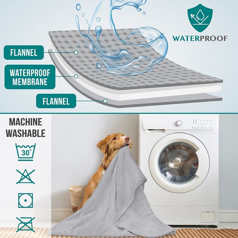 PetAmi Waterproof Dog Blanket, Leakproof XL Pet Blanket for Large Dogs, Furniture Sofa Couch Cover Protector, Fleece Cat Throw Bed Crate Kennel, Reversible Washable Soft Plush, Twin 60x80 Light Gray - Image 4