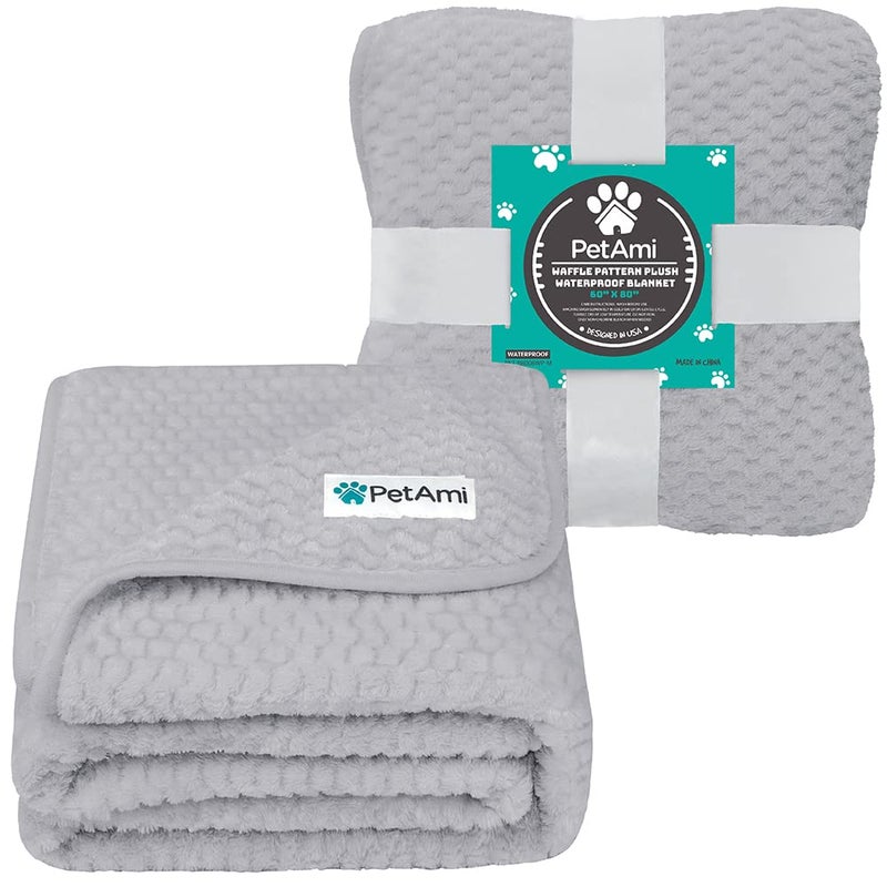 PetAmi Waterproof Dog Blanket, Leakproof XL Pet Blanket for Large Dogs, Furniture Sofa Couch Cover Protector, Fleece Cat Throw Bed Crate Kennel, Reversible Washable Soft Plush, Twin 60x80 Light Gray - Image 2
