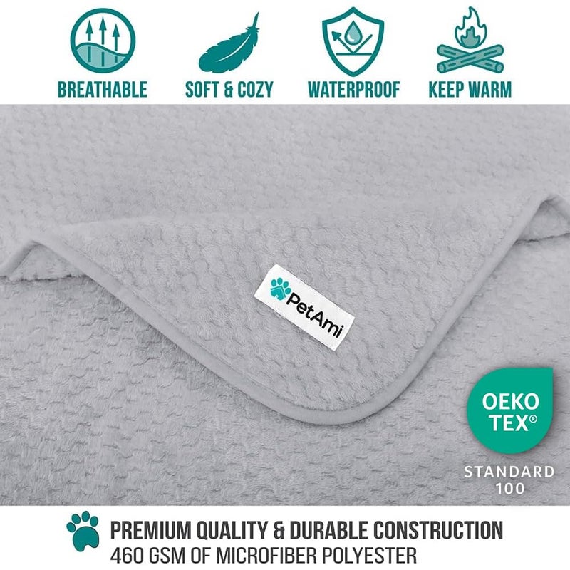 PetAmi Waterproof Dog Blanket, Leakproof XL Pet Blanket for Large Dogs, Furniture Sofa Couch Cover Protector, Fleece Cat Throw Bed Crate Kennel, Reversible Washable Soft Plush, Twin 60x80 Light Gray - Image 3