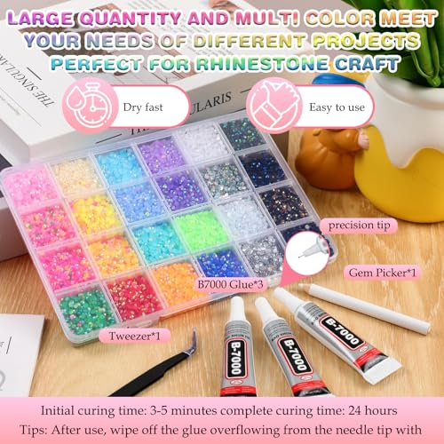 MeiAid 3000Pcs 28 Colors Jelly Rhinestones 3mm, Multicolor Resin Flatback Rhinestones, Bedazzling Kit with 3Pcs 10ml B7000 Jewelry Glue for Nail Art, Diamond Painting, DIY Crafts and Decorations - Image 2