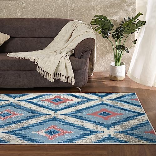 Welspun Wonder-Full Polyester Carpet for Hall, Living Room & Bedroom | Anti-Skid | Fold Mark Resistant | Machine Washable | Gel Foam Back | 4x6 Feet | Teal & Multicolor - Image 1