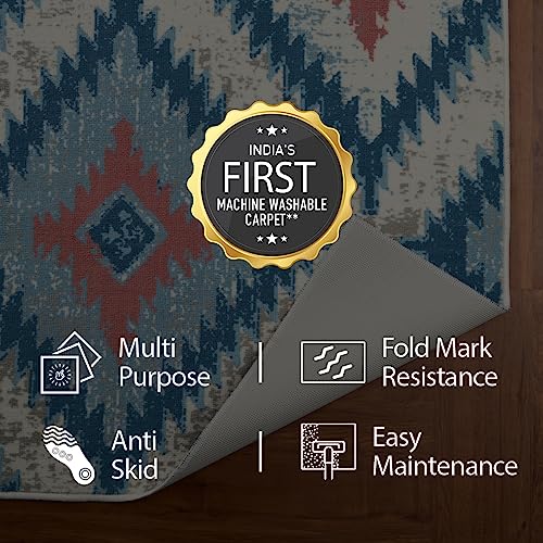 Welspun Wonder-Full Polyester Carpet for Hall, Living Room & Bedroom | Anti-Skid | Fold Mark Resistant | Machine Washable | Gel Foam Back | 4x6 Feet | Teal & Multicolor - Image 4