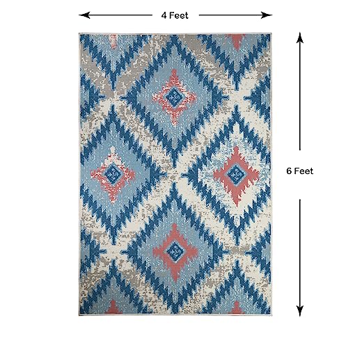Welspun Wonder-Full Polyester Carpet for Hall, Living Room & Bedroom | Anti-Skid | Fold Mark Resistant | Machine Washable | Gel Foam Back | 4x6 Feet | Teal & Multicolor - Image 5