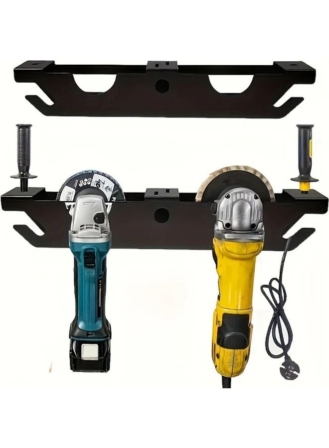 Black Dual Slot Angle Grinder Wall Mount with Rope Hook Durable Steel Storage Rack for Workshop Garage - Image 2