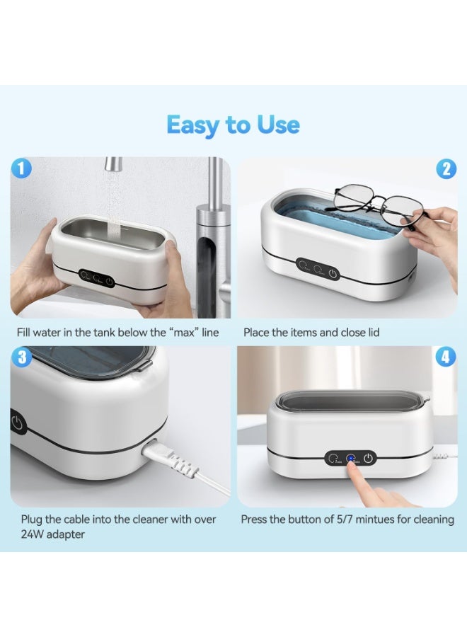 Ultrasonic Jewelry Cleaner, 48KHz Ultrasonic Cleaner Machine for Jewelry, Eyeglasses, Rings, Watch Strap, Dentures- Dual Cleaning Modes, 304 Stainless Steel Tank - Image 5