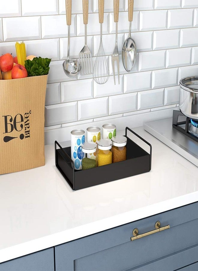 ROLLYWARE Rectangular Black Metal Bathroom Vanity Tray, Kitchen/Bathroom Countertop Storage Shelf Organizer, Coffee Table Decorative Tray Cosmetic Organizer Display Holder - Image 3