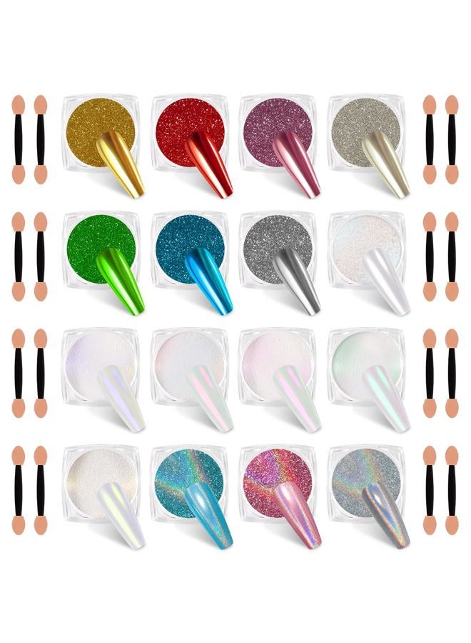 SIUSIO 16 Jars Chrome Nail Powder Nail Art Glitter Decoration Metallic Mirror Effect Holographic Aurora Pearl Mermaid White Pigment Powder Kit for Resin Craft Nail Art - Aurora Phantom - Image 1