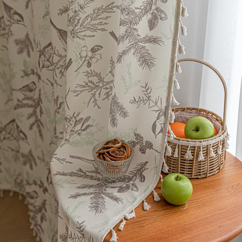 Erbnaryx Boho Floral Curtains French Country Farmhouse Curtains 84 Inches Long Light Filtering Window Rod Pocket Drapes for Living Room 2 Panels-Beige Birds - Image 4
