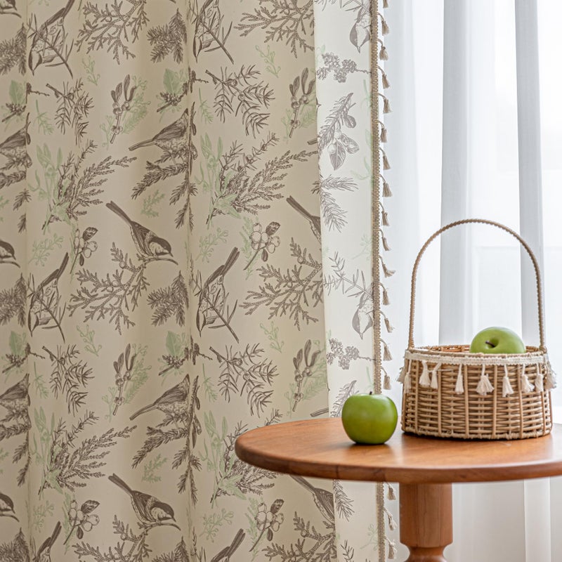 Erbnaryx Boho Floral Curtains French Country Farmhouse Curtains 84 Inches Long Light Filtering Window Rod Pocket Drapes for Living Room 2 Panels-Beige Birds - Image 3