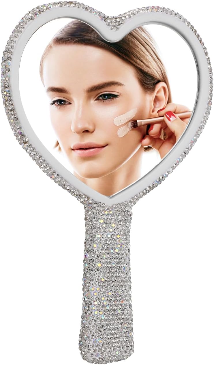 Baluue Rhinestone Heart Mirror - Cute Lash Travel Mirror for Women & Girls