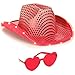 Funcredible Red Cowboy Hat Heart Glasses LED Cowboy Hats for Women and Men Light Up Sequins Cowgirl Costume Accessory Set for Adults - Image 2