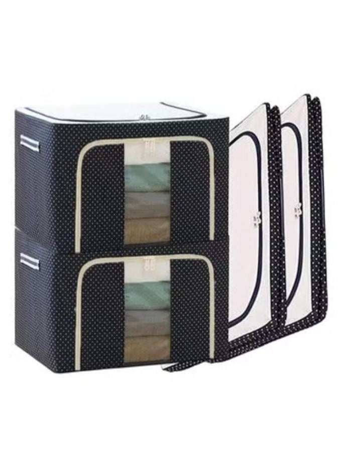 Arabest Clothes Storage Organizer Bins, Foldable Storage Bins-Oxford Cloth Steel Frame Storage Box for Clothing Storage with Foldable Clear Window & Reinforced Handles (Navy Dots, 66L, 2PCS)  - Image 1