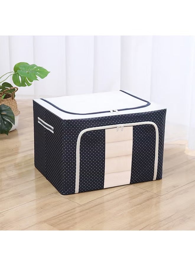 Arabest Clothes Storage Organizer Bins, Foldable Storage Bins-Oxford Cloth Steel Frame Storage Box for Clothing Storage with Foldable Clear Window & Reinforced Handles (Navy Dots, 66L, 2PCS)  - Image 2