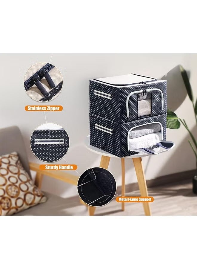 Arabest Clothes Storage Organizer Bins, Foldable Storage Bins-Oxford Cloth Steel Frame Storage Box for Clothing Storage with Foldable Clear Window & Reinforced Handles (Navy Dots, 66L, 2PCS)  - Image 3