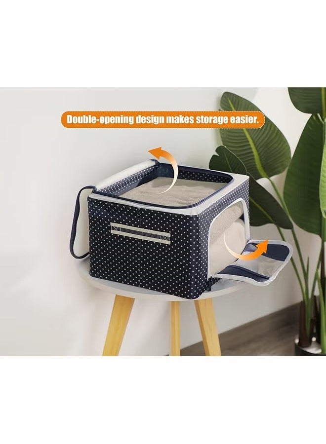 Arabest Clothes Storage Organizer Bins, Foldable Storage Bins-Oxford Cloth Steel Frame Storage Box for Clothing Storage with Foldable Clear Window & Reinforced Handles (Navy Dots, 66L, 2PCS)  - Image 4